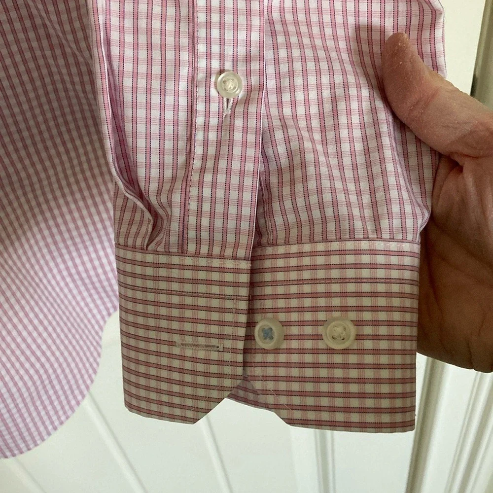 Banana Republic Mens Pink Plaid No Iron Cotton Button Up‎ Shirt Size Large Slim